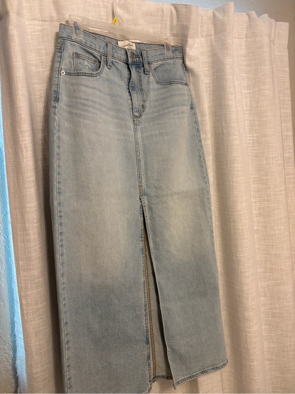 Universal Thread Light Wash Denim Maxi Skirt with Front Slit